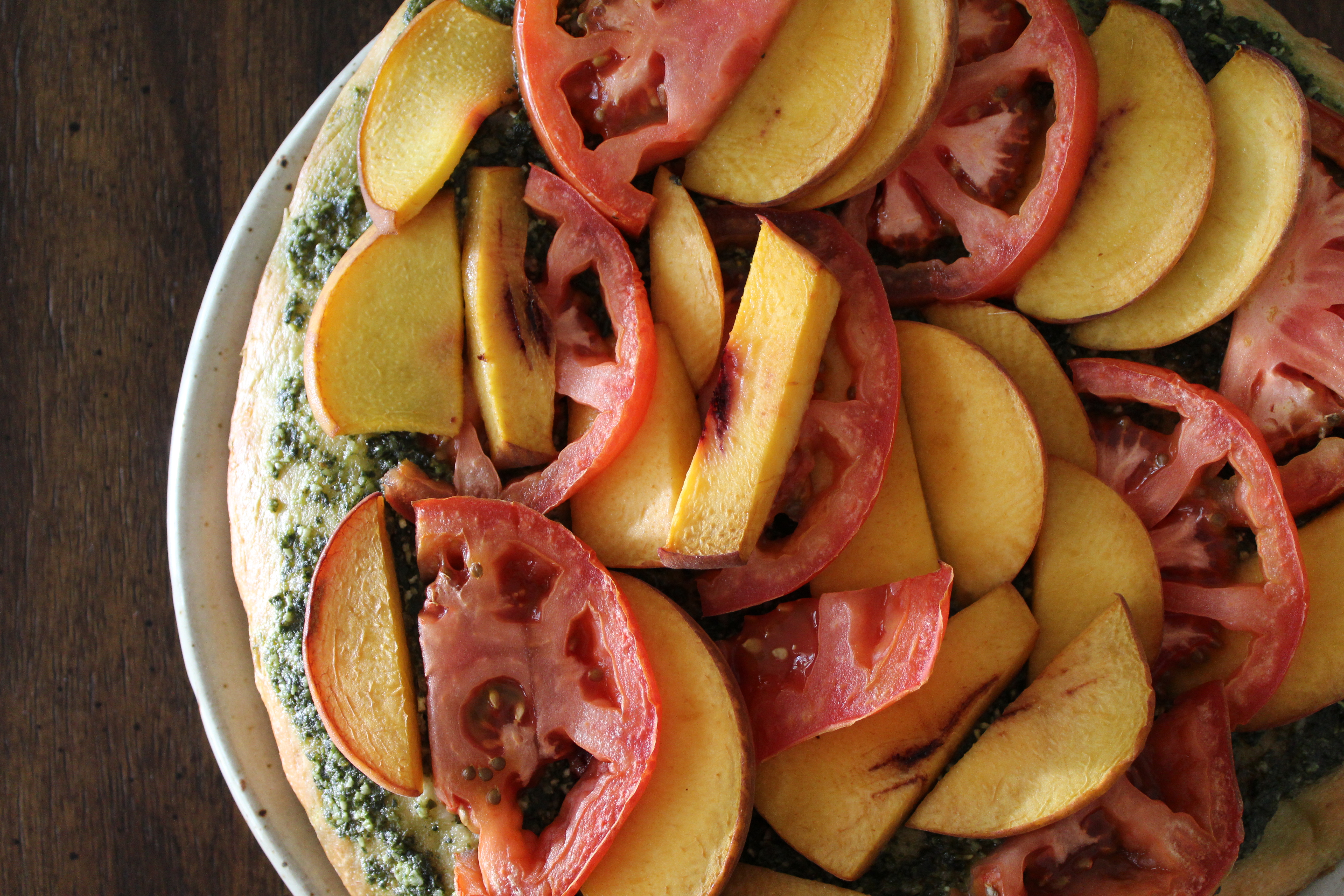 Peach Tomato Pesto Pizza